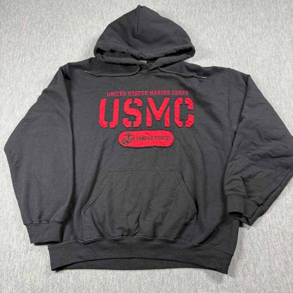 MV‎ Sport Sweatshirt Mens Medium Black USMC Semper Fidelis Graphic Fleece Hoodie